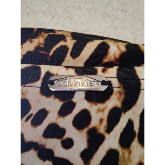 Calvin Klein High Waist Leopard Print Ruched Pleated Bikini Brief Swim Bottoms L - Picture 5 of 8